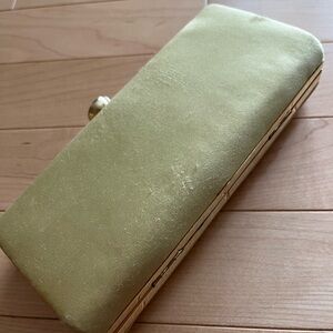 BCBG Gold Satin Rectangular Clutch with Gold Hardware
